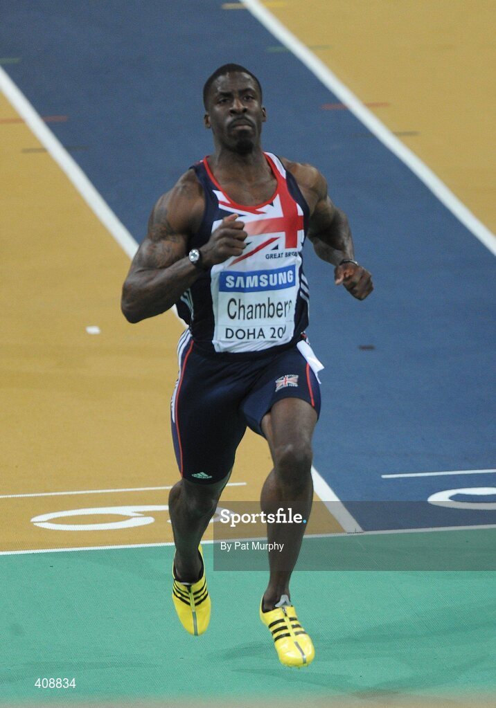 12 March 2010; Dwain Chambers, Great Britain, on his way to winning his heat of the Men's 60m event at the 13th IAAF World Indoor Athletics Championships, Doha, Qatar. Picture credit: Pat Murphy / SPORTSFILE