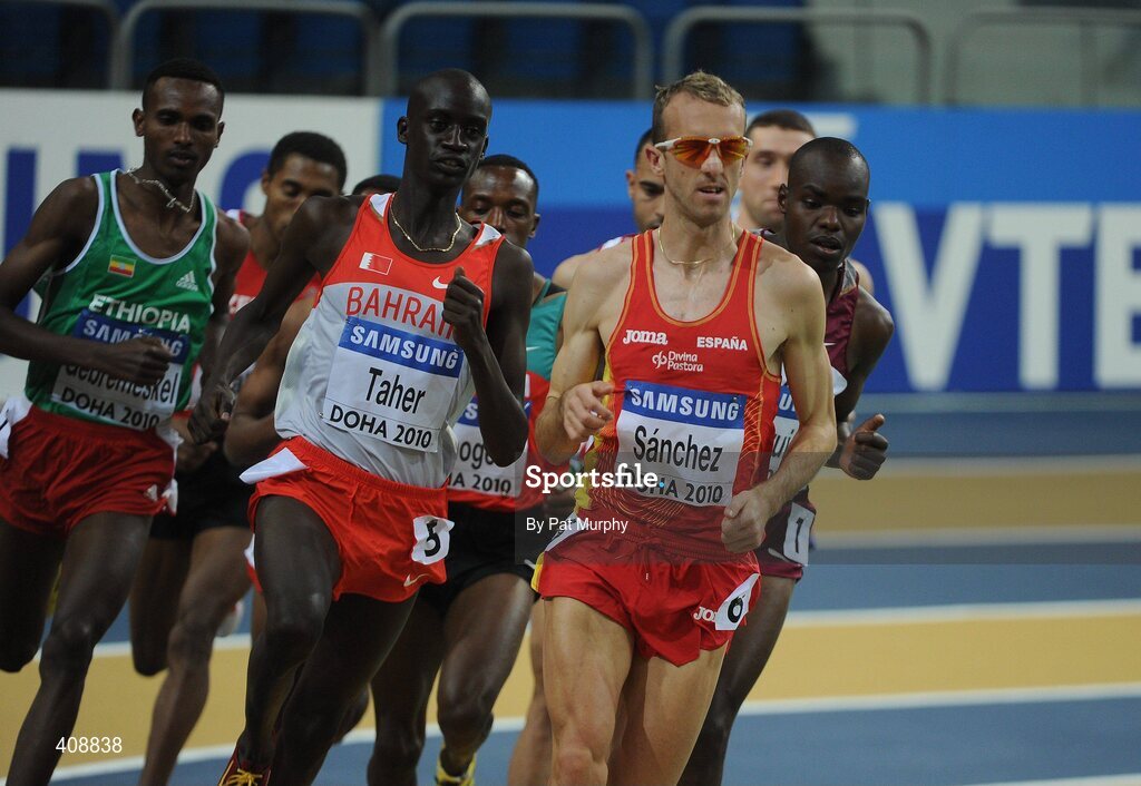 12 March 2010; Spain's Sergio Sánchez on his way to finishing in third place in his heat to qualify for the Men's 3000m final at the 13th IAAF World Indoor Athletics Championships, Doha, Qatar. Picture credit: Pat Murphy / SPORTSFILE