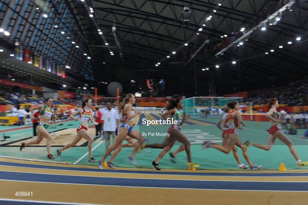 12 March 2010; Ireland's Kelly McNeice-Reid, left, in action during the Women's 1500m Heats, where she finished 7th in a time of 4:16:26, at the 13th IAAF World Indoor Athletics Championships, Doha, Qatar. Picture credit: Pat Murphy / SPORTSFILE