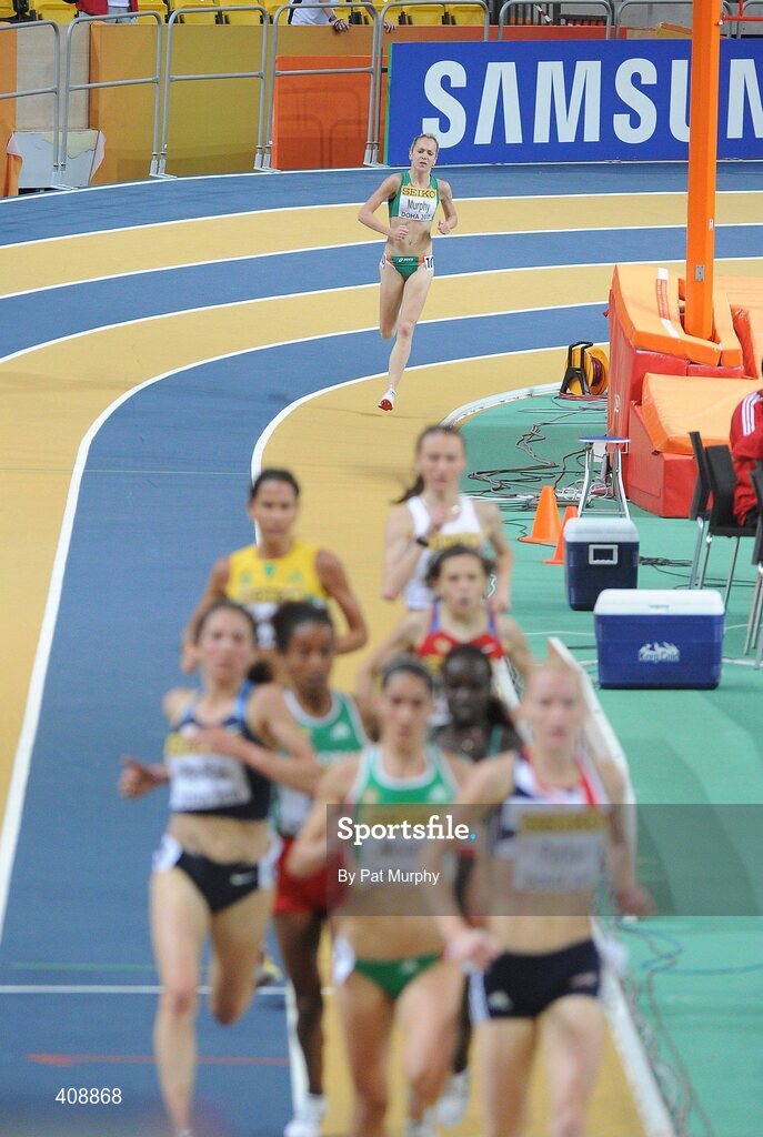 12 March 2010; Ireland's Hazel Murphy chases the pack on her way to finishing in 9th place in the Women's 3000m Heats at the 13th IAAF World Indoor Athletics Championships, Doha, Qatar. Picture credit: Pat Murphy / SPORTSFILE