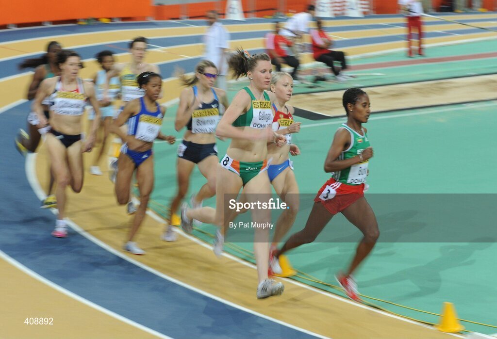 12 March 2010; Ireland's Roseanne Galligan on her way to finishing in 7th place, in a time of 4:17:04, during the Women's 1500m Heats at the 13th IAAF World Indoor Athletics Championships, Doha, Qatar. Picture credit: Pat Murphy / SPORTSFILE