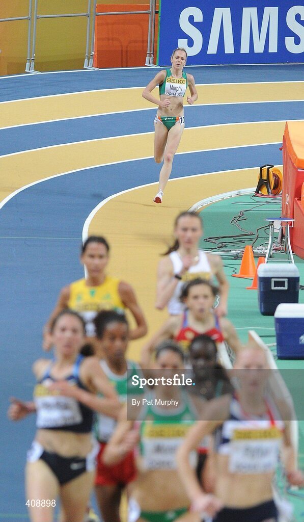 12 March 2010; Ireland's Hazel Murphy chases the pack on her way to finishing 9th, in a time of 9:17.60, during the Women's 3000m Heats at the 13th IAAF World Indoor Athletics Championships, Doha, Qatar. Picture credit: Pat Murphy / SPORTSFILE
