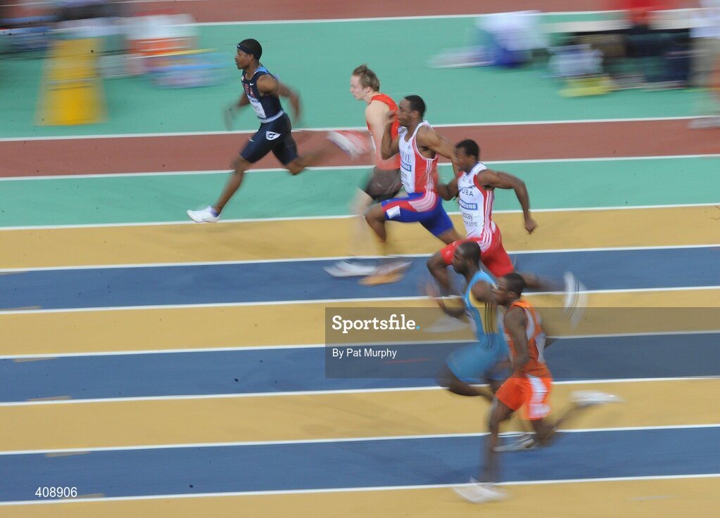 12 March 2010; A general view of action from the Men's 60m heats at the 13th IAAF World Indoor Athletics Championships, Doha, Qatar. Picture credit: Pat Murphy / SPORTSFILE