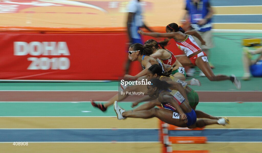 12 March 2010; A general view of action from the Women's 60m Hurdles heats at the 13th IAAF World Indoor Athletics Championships, Doha, Qatar. Picture credit: Pat Murphy / SPORTSFILE