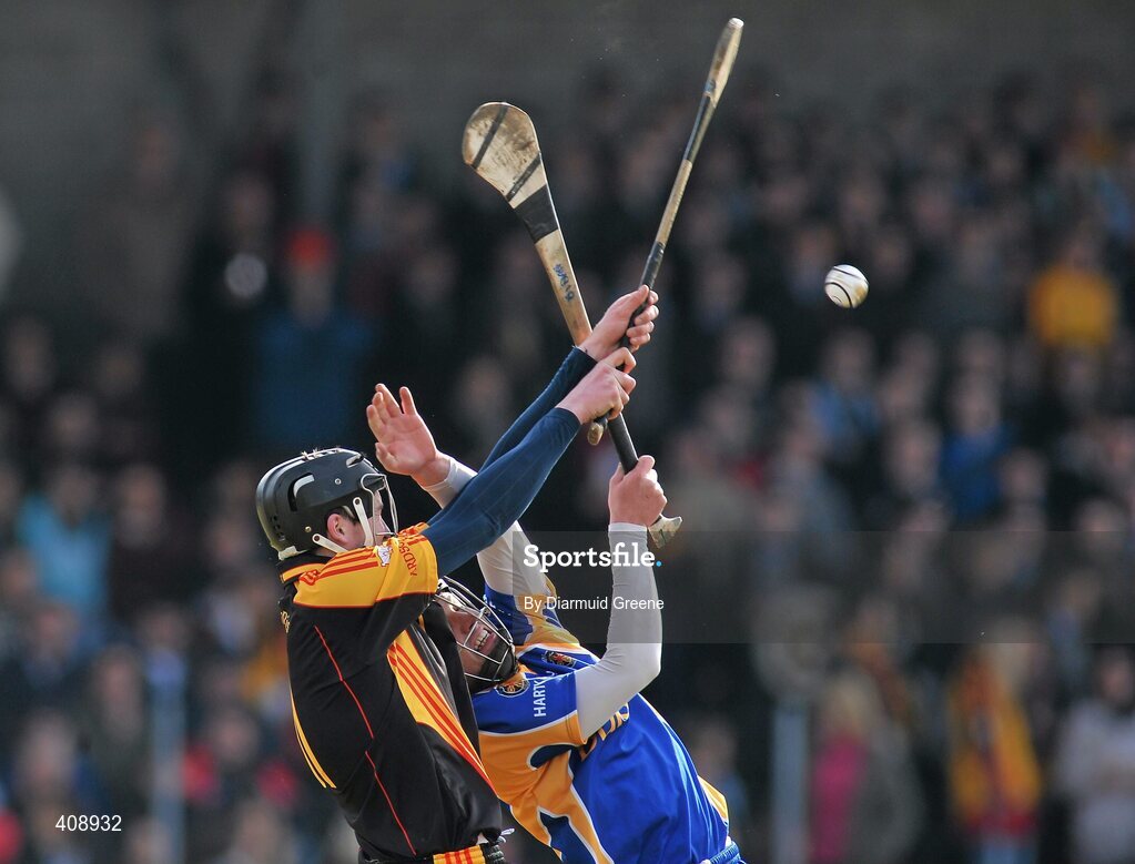 11 March 2010; Declan Hannon, Ard Scoil Ris, in action against Aiden McCormack, Thurles CBS. Harty Cup Final, 2nd Replay, Thurles CBS v Ard Scoil Ris, McDonagh Park, Nenagh, Co. Tipperary. Picture credit: Diarmuid Greene / SPORTSFILE