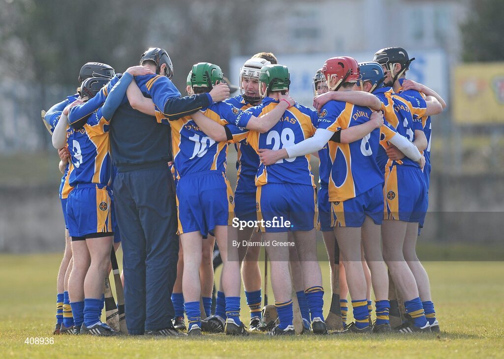11 March 2010; Thurles CBS captain Denis Maher speaks to his team-mates gathered together in a huddle before the game. Harty Cup Final, 2nd Replay, Thurles CBS v Ard Scoil Ris, McDonagh Park, Nenagh, Co. Tipperary. Picture credit: Diarmuid Greene / SPORTSFILE