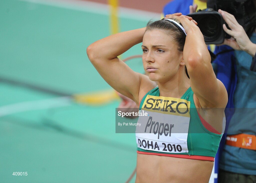 13 March 2010; Ireland's Kelly Proper shows her disappointment after failing to qualify for the the Women's Long Jump final at the 13th IAAF World Indoor Athletics Championships, Doha, Qatar. Picture credit: Pat Murphy / SPORTSFILE
