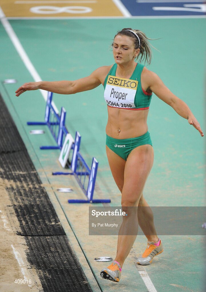 13 March 2010; Ireland's Kelly Proper shows her disappointment after failing to qualify for the the Women's Long Jump final at the 13th IAAF World Indoor Athletics Championships, Doha, Qatar. Picture credit: Pat Murphy / SPORTSFILE