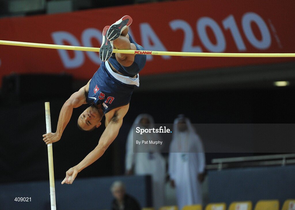 13 March 2010; Bryan Clay, USA, in action during the High Jump of the Men's Heptathlon at the 13th IAAF World Indoor Athletics Championships, Doha, Qatar. Picture credit: Pat Murphy / SPORTSFILE