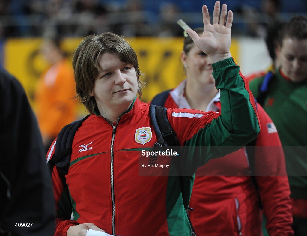 13 March 2010; Nadzeya Ostapchuk, Belarus, waves to the crowd after winning the heats and qusalifying for the Women's Shot Putt final at the 13th IAAF World Indoor Athletics Championships, Doha, Qatar. Picture credit: Pat Murphy / SPORTSFILE