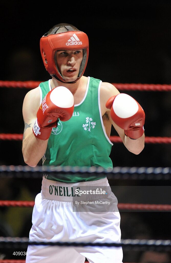 12 March 2010; John Joe Nevin, Ireland, in action against Vittorio Parrinello, Italy, during their 54kg bout. Elite International, National Stadium, Dublin. Picture credit: Stephen McCarthy / SPORTSFILE