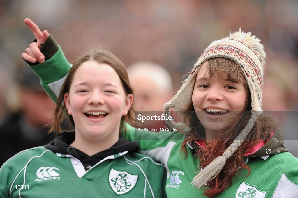 13 March 2010; Ireland supporters Hannah, left, and Sarah Ryan, from Rathcoole, Dublin, ahead of the game. RBS Six Nations Rugby Championship, Ireland v Wales, Croke Park, Dublin. Picture credit: Stephen McCarthy / SPORTSFILE