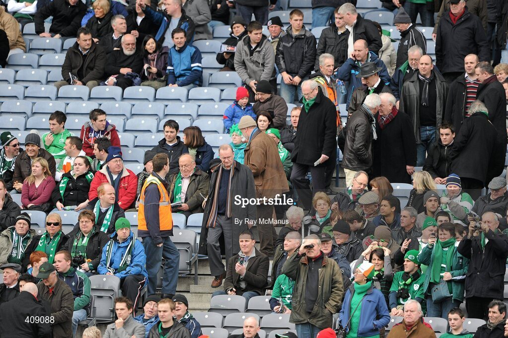 13 March 2010; A general view of people taking their seats as the game is delayed. RBS Six Nations Rugby Championship, Ireland v Wales, Croke Park, Dublin. Picture credit: Ray McManus / SPORTSFILE