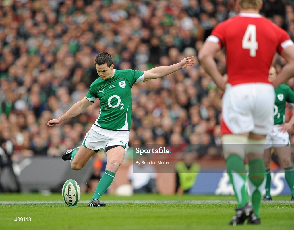 13 March 2010; Ireland's Jonathan Sexton kicks a penalty. RBS Six Nations Rugby Championship, Ireland v Wales, Croke Park, Dublin. Picture credit: Brendan Moran / SPORTSFILE