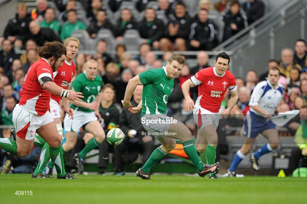 13 March 2010; Ireland's Gordon D'Arcy drops the ball while Ireland are on the attack. RBS Six Nations Rugby Championship, Ireland v Wales, Croke Park, Dublin. Picture credit: Brendan Moran / SPORTSFILE
