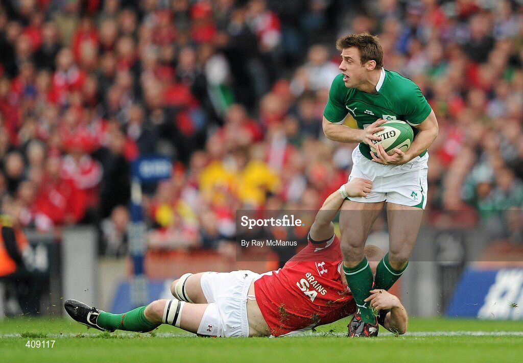 13 March 2010; Tommy Bowe, Ireland, is tackled by Martyn Williams, Wales. RBS Six Nations Rugby Championship, Ireland v Wales, Croke Park, Dublin. Picture credit: Ray McManus / SPORTSFILE