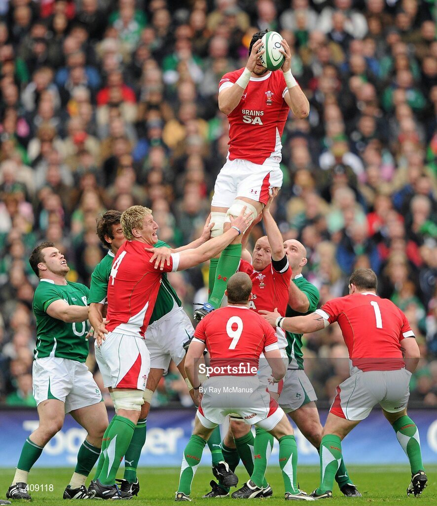 13 March 2010; Luke Charteris, Wales, takes the ball in the lineout. RBS Six Nations Rugby Championship, Ireland v Wales, Croke Park, Dublin. Picture credit: Ray McManus / SPORTSFILE