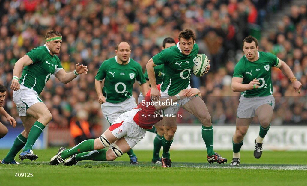 13 March 2010; Tommy Bowe, Ireland, is tackled by Martyn Williams, Wales. RBS Six Nations Rugby Championship, Ireland v Wales, Croke Park, Dublin. Picture credit: Stephen McCarthy / SPORTSFILE