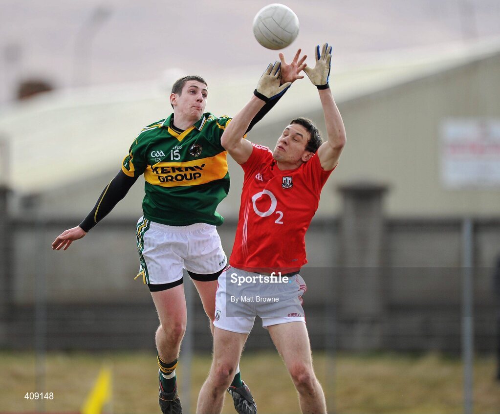 13 March 2010; Paul Geaney, Kerry, in action against Liam Jennings, Cork. Cadbury Munster GAA Football Under 21 Quarter-Final, Kerry v Cork, Austin Stack Park, Tralee, Co. Kerry. Picture credit: Matt Browne / SPORTSFILE
