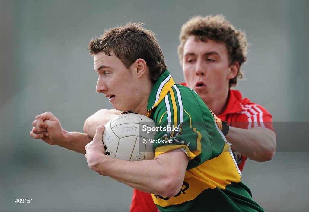 13 March 2010; James O'Donoghue, Kerry, in action against Rory Buckley, Cork. Cadbury Munster GAA Football Under 21 Quarter-Final, Kerry v Cork, Austin Stack Park, Tralee, Co. Kerry. Picture credit: Matt Browne / SPORTSFILE