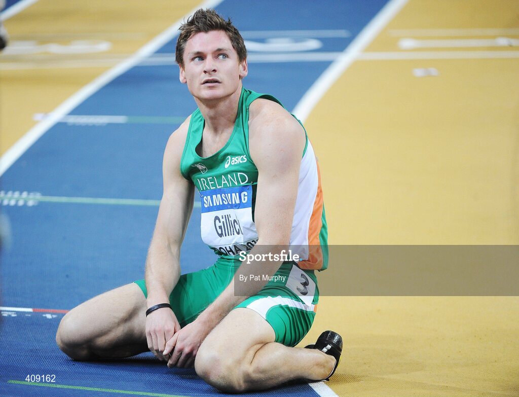 13 March 2010; Ireland's David Gillick shows his disappointment after finishing in 5th position in the Men's 400m final at the 13th IAAF World Indoor Athletics Championships, Doha, Qatar. David Gillick was later disqualified from the race for obstruction. Picture credit: Pat Murphy / SPORTSFILE