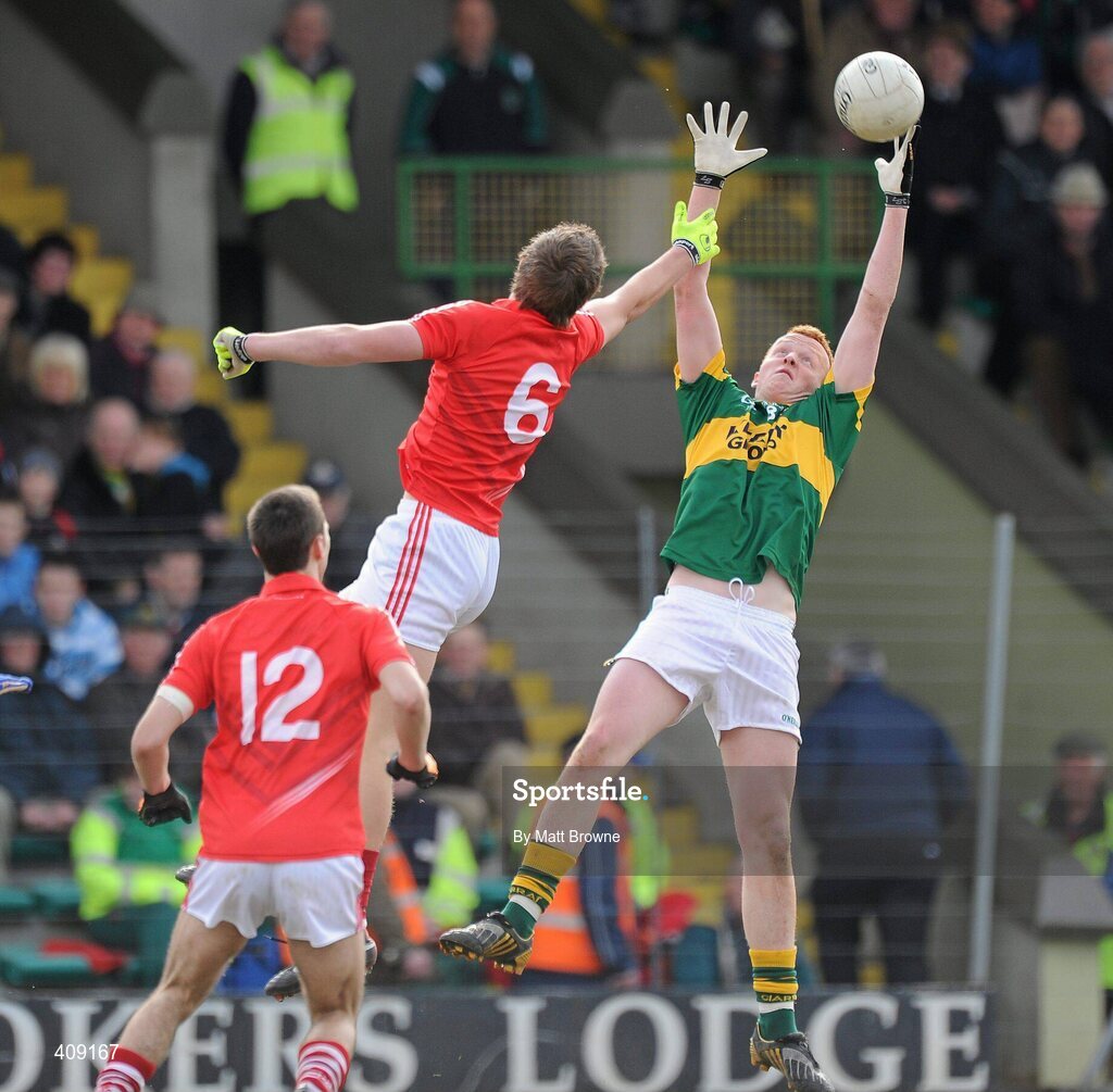 13 March 2010; Johnny Buckley, Kerry, in action against Aidan Walsh, 6, Cork. Cadbury Munster GAA Football Under 21 Quarter-Final, Kerry v Cork, Austin Stack Park, Tralee, Co. Kerry. Picture credit: Matt Browne / SPORTSFILE