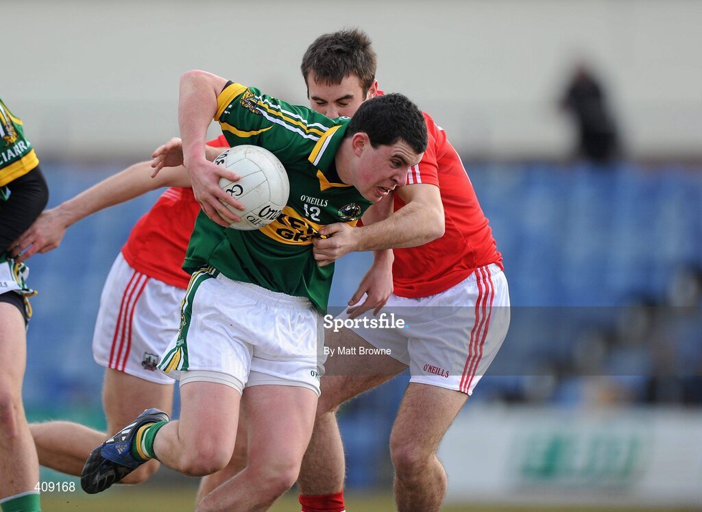 13 March 2010; Mickey Geaney, Kerry, in action against Mark Cahalane, Cork. Cadbury Munster GAA Football Under 21 Quarter-Final, Kerry v Cork, Austin Stack Park, Tralee, Co. Kerry. Picture credit: Matt Browne / SPORTSFILE