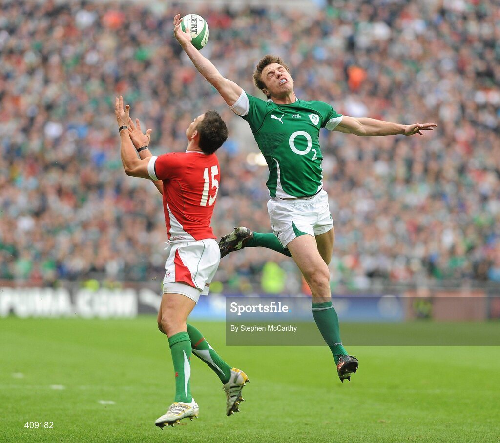 13 March 2010; Tommy Bowe, Ireland, in action against Lee Byrne, Wales. RBS Six Nations Rugby Championship, Ireland v Wales, Croke Park, Dublin. Picture credit: Stephen McCarthy / SPORTSFILE