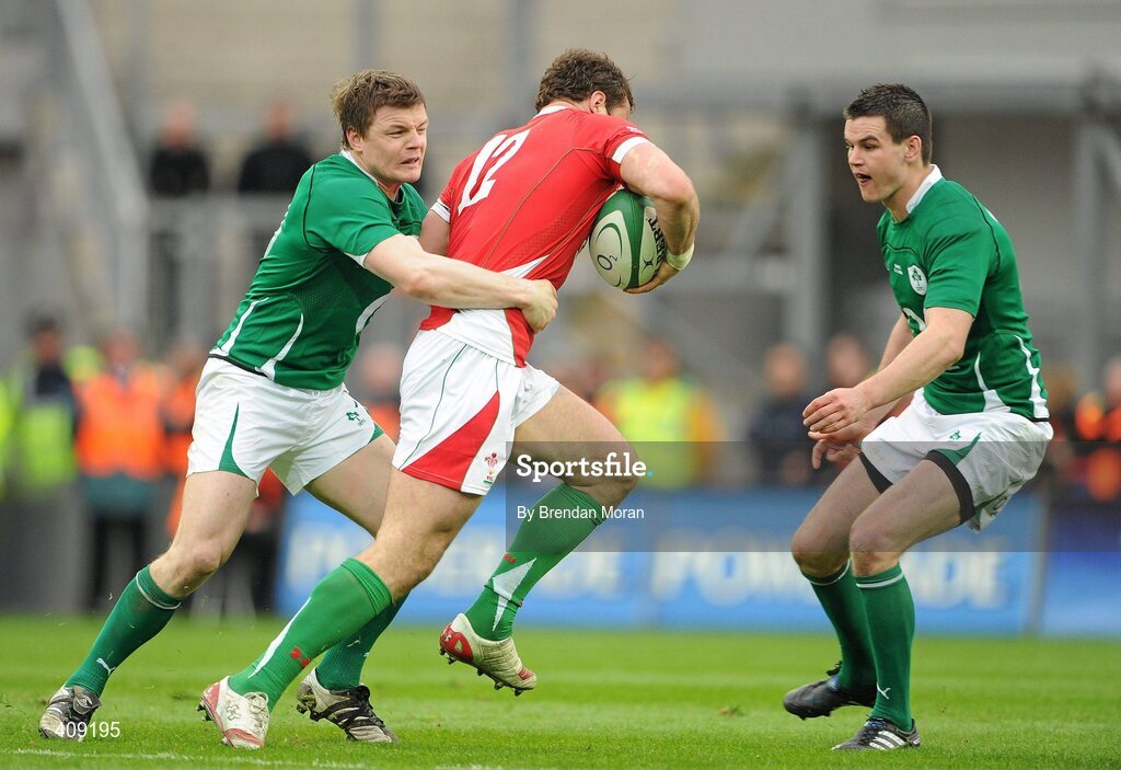 13 March 2010; Jamie Roberts, Wales, is tackled by Ireland captain Brian O'Driscoll. RBS Six Nations Rugby Championship, Ireland v Wales, Croke Park, Dublin. Picture credit: Brendan Moran / SPORTSFILE