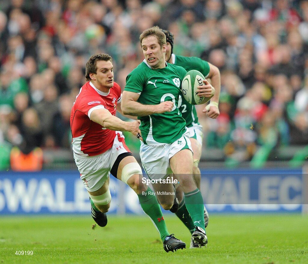 13 March 2010; Tomas O'Leary, Ireland, is tackled by Sam Warburton, Wales. RBS Six Nations Rugby Championship, Ireland v Wales, Croke Park, Dublin. Picture credit: Ray McManus / SPORTSFILE