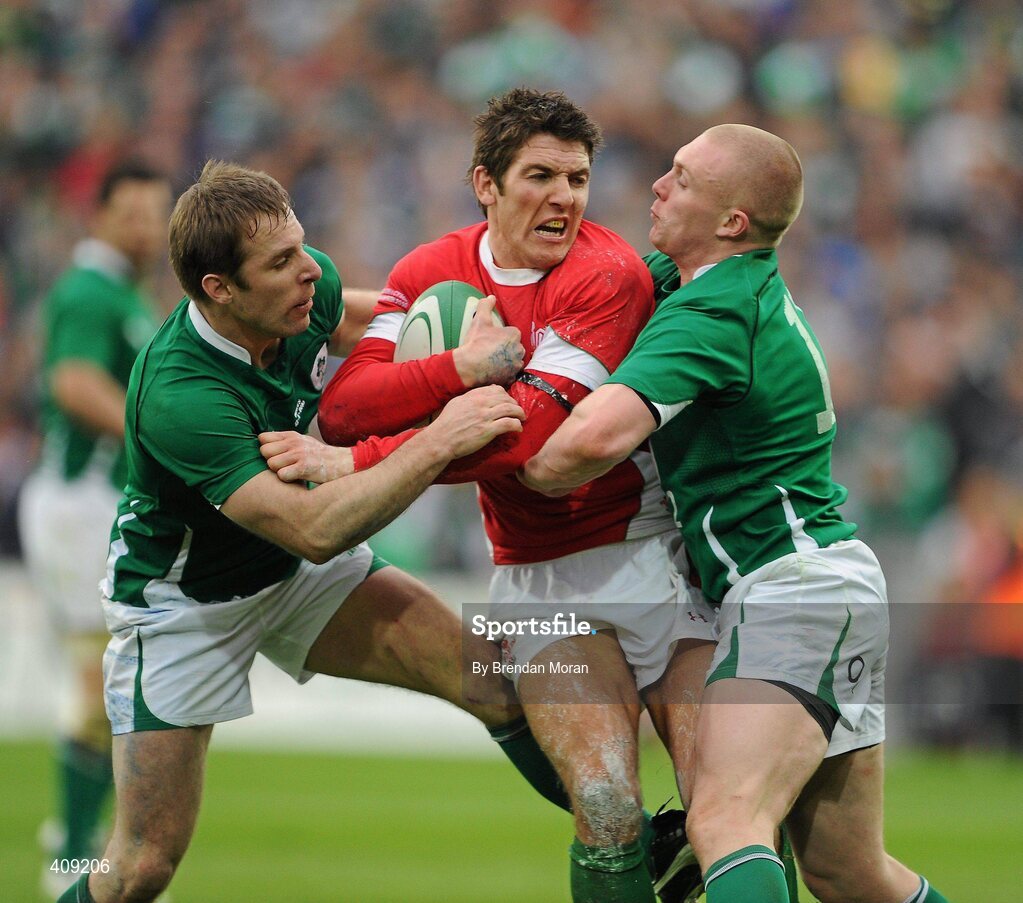 13 March 2010; James Hook, Wales, is tackled by Tomas O'Leary, left, and Keith Earls, Ireland. RBS Six Nations Rugby Championship, Ireland v Wales, Croke Park, Dublin. Picture credit: Brendan Moran / SPORTSFILE