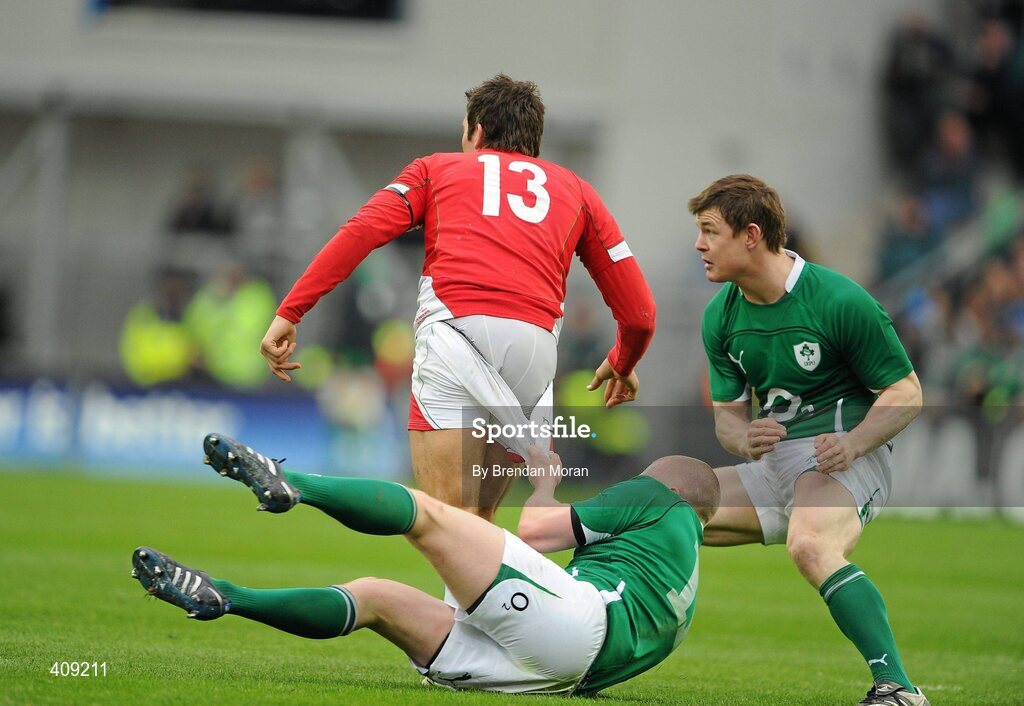 13 March 2010; Keith Earls, Ireland, holds on to the shorts of James Hook, Wales. RBS Six Nations Rugby Championship, Ireland v Wales, Croke Park, Dublin. Picture credit: Brendan Moran / SPORTSFILE