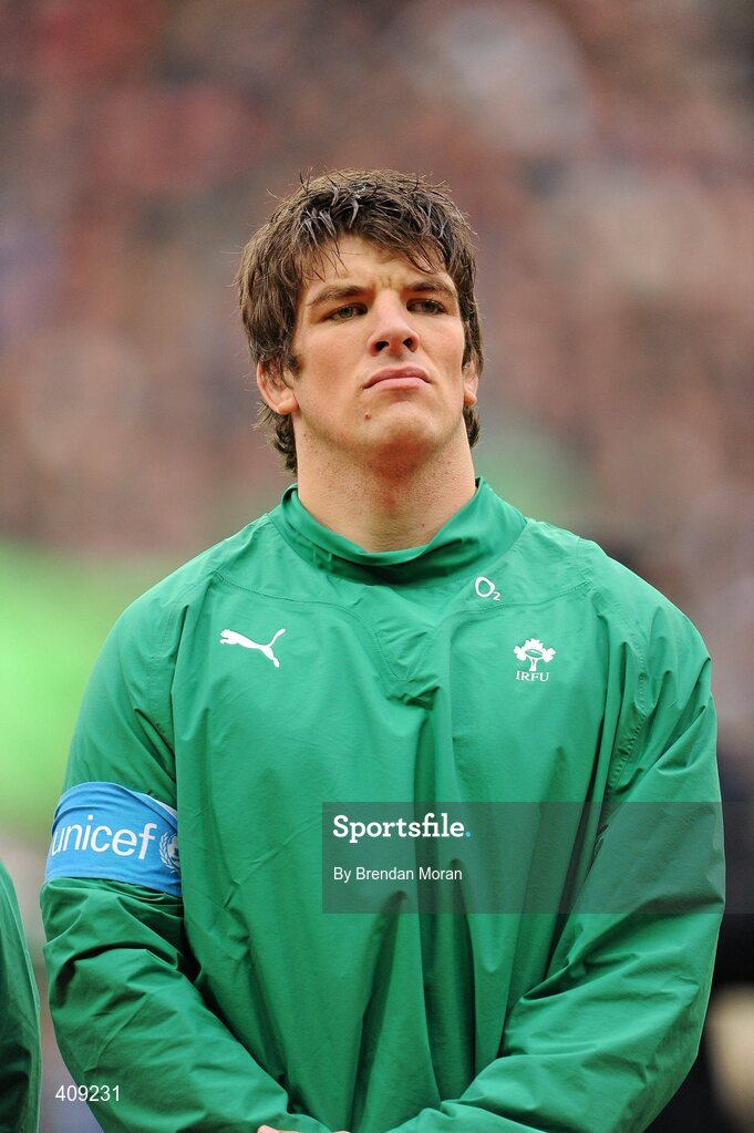 13 March 2010; Donncha O'Callaghan, Ireland, wearing a Unicef armband before the game, Wales. RBS Six Nations Rugby Championship, Ireland v Wales, Croke Park, Dublin. Picture credit: Brendan Moran / SPORTSFILE