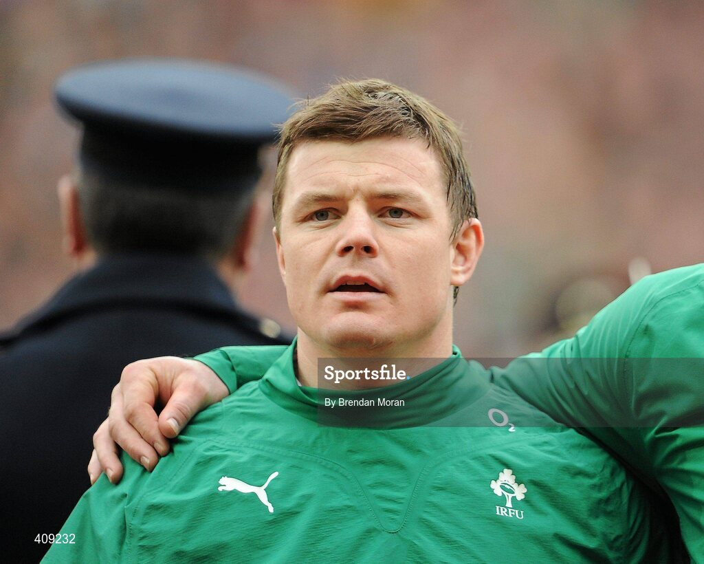 13 March 2010; Ireland captain Brian O'Driscoll stands for the national anthem on the occasion of his 100th cap. RBS Six Nations Rugby Championship, Ireland v Wales, Croke Park, Dublin. Picture credit: Brendan Moran / SPORTSFILE