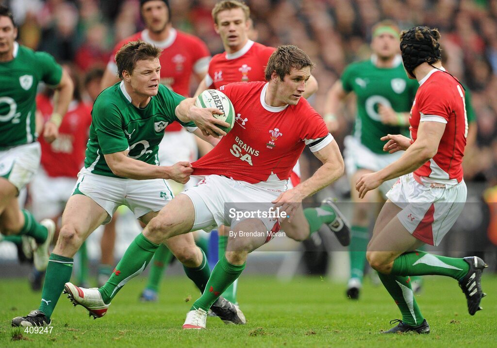 13 March 2010; Andrew Bishop, Wales, is tackled by Brian O'Driscoll, Ireland. RBS Six Nations Rugby Championship, Ireland v Wales, Croke Park, Dublin. Picture credit: Brendan Moran / SPORTSFILE