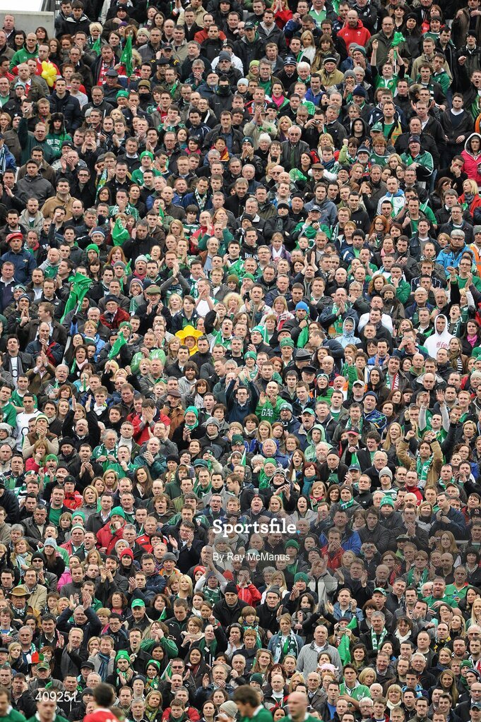 13 March 2010; Supporters watching the game from Hill 16. RBS Six Nations Rugby Championship, Ireland v Wales, Croke Park, Dublin. Picture credit: Ray McManus / SPORTSFILE