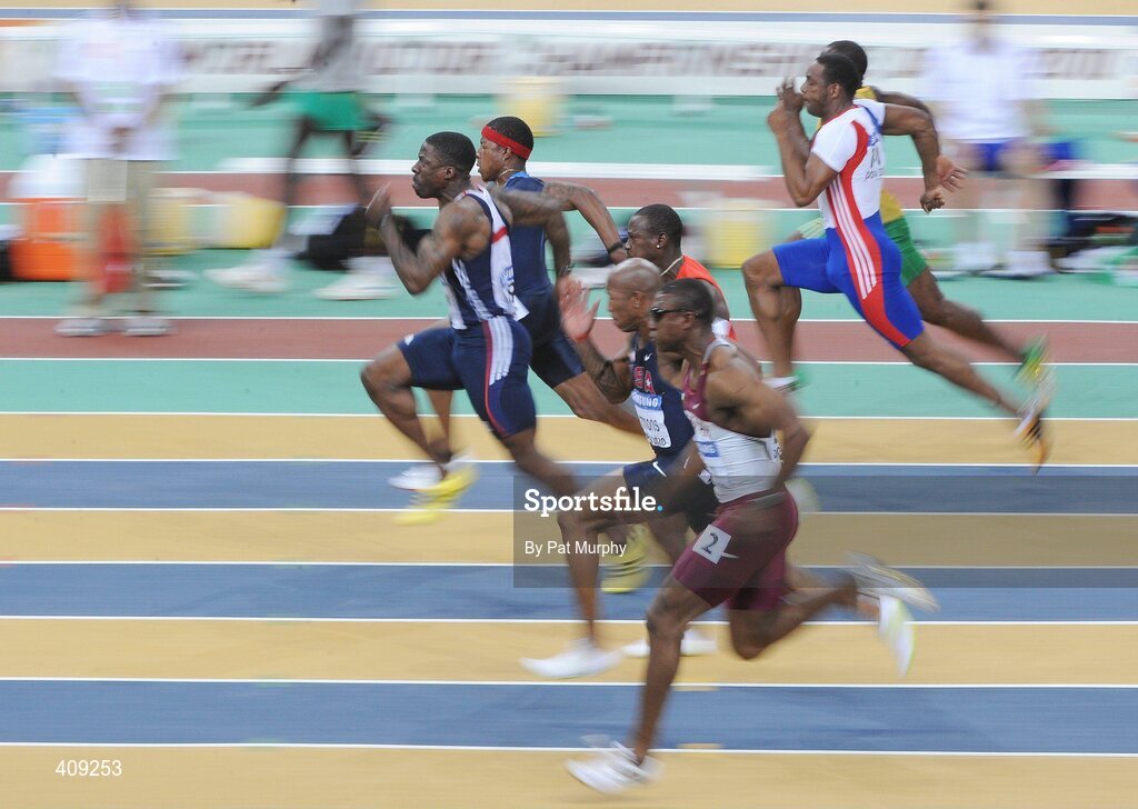 13 March 2010; Dwain Chambers, Great Britain, on his way to winning the Men's 60m final at the 13th IAAF World Indoor Athletics Championships, Doha, Qatar. Picture credit: Pat Murphy / SPORTSFILE