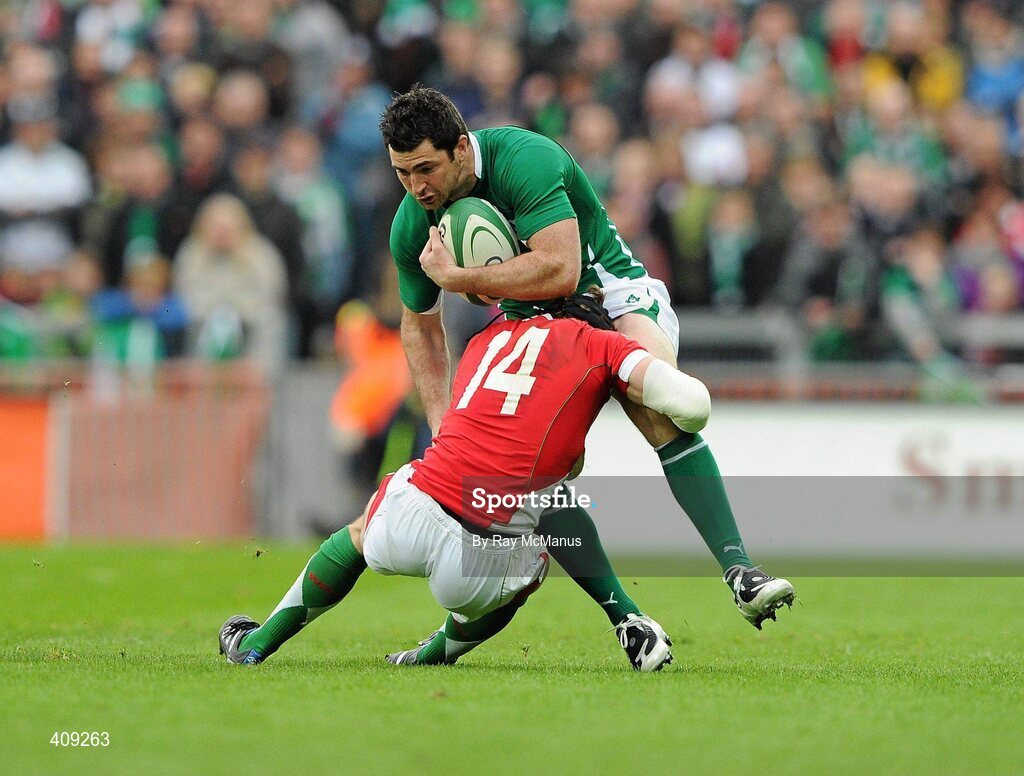 13 March 2010; Rob Kearney, Ireland, is tackled by Leigh Halfpenny, Wales. RBS Six Nations Rugby Championship, Ireland v Wales, Croke Park, Dublin. Picture credit: Ray McManus / SPORTSFILE