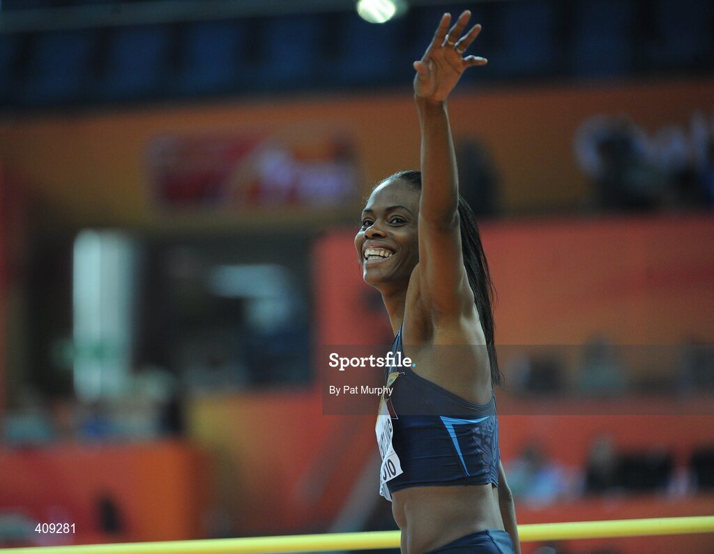 12 March 2010; Chaunte Howard Lowe, USA, during the Women's High Jump at the 13th IAAF World Indoor Athletics Championships, Doha, Qatar. Picture credit: Pat Murphy / SPORTSFILE
