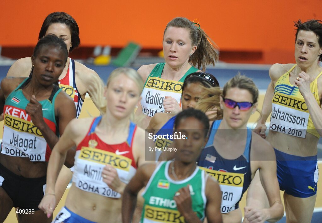 12 March 2010; Ireland's Roseanne Galligan, back centre, on her way to finishing in 7th place in the Women's 1500m Heats at the 13th IAAF World Indoor Athletics Championships, Doha, Qatar. Picture credit: Pat Murphy / SPORTSFILE
