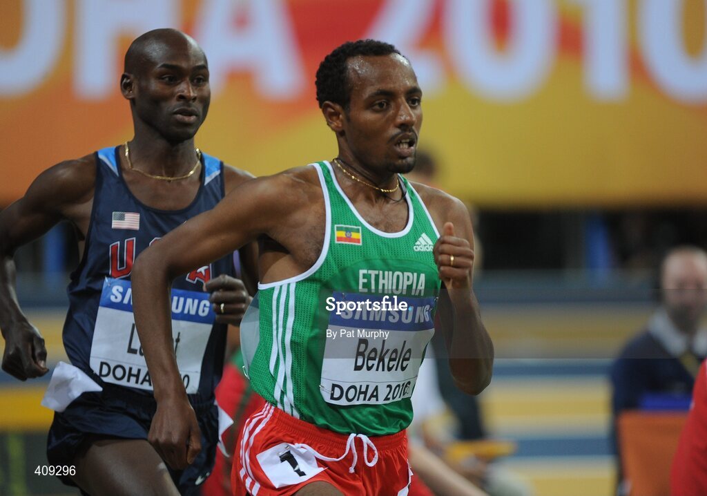 12 March 2010; Tariku Bekele, Ethiopua, in action during the Men's 3000m heats at the 13th IAAF World Indoor Athletics Championships, Doha, Qatar. Picture credit: Pat Murphy / SPORTSFILE