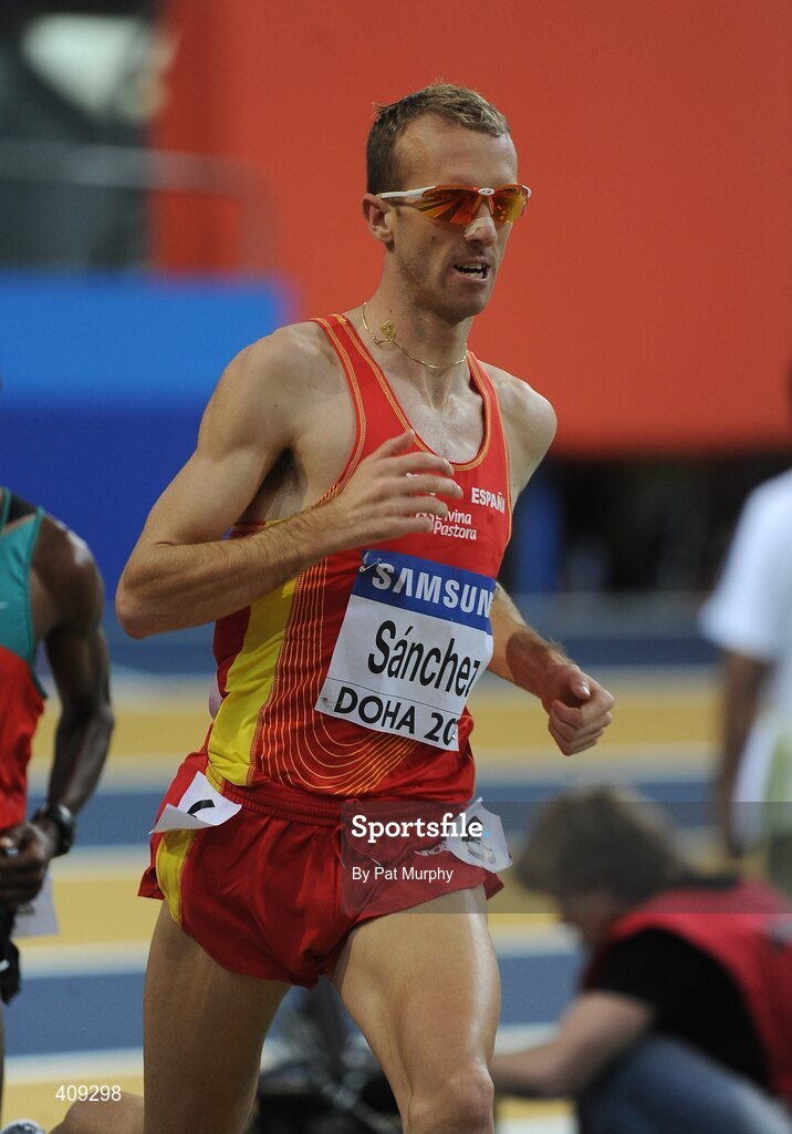 12 March 2010; Spain's Sergio Sánchez on his way to finishing in third place in his heat to qualify for the Men's 3000m final at the 13th IAAF World Indoor Athletics Championships, Doha, Qatar. Picture credit: Pat Murphy / SPORTSFILE