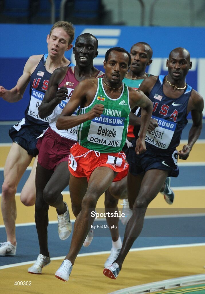 12 March 2010; Tariku Bekele, Ethiopia, leads the field during the Men's 3000m heats at the 13th IAAF World Indoor Athletics Championships, Doha, Qatar. Picture credit: Pat Murphy / SPORTSFILE