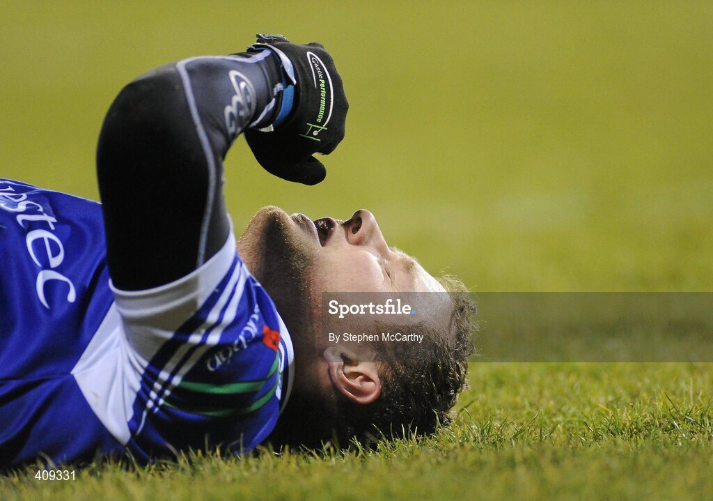 13 March 2010; Vincent Corey, Monaghan, lies in agony following a leg injury which later forced him to withdraw from the game. Allianz GAA Football National League, Division 1, Round 4, Dublin v Monaghan, Parnell Park, Dublin. Picture credit: Stephen McCarthy / SPORTSFILE