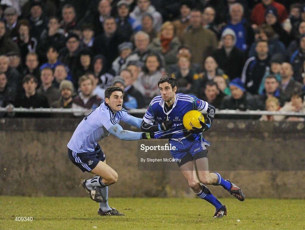 13 March 2010; Hugh McElroy, Monaghan, in action against Bernard Brogan, Dublin. Allianz GAA Football National League, Division 1, Round 4, Dublin v Monaghan, Parnell Park, Dublin. Picture credit: Stephen McCarthy / SPORTSFILE