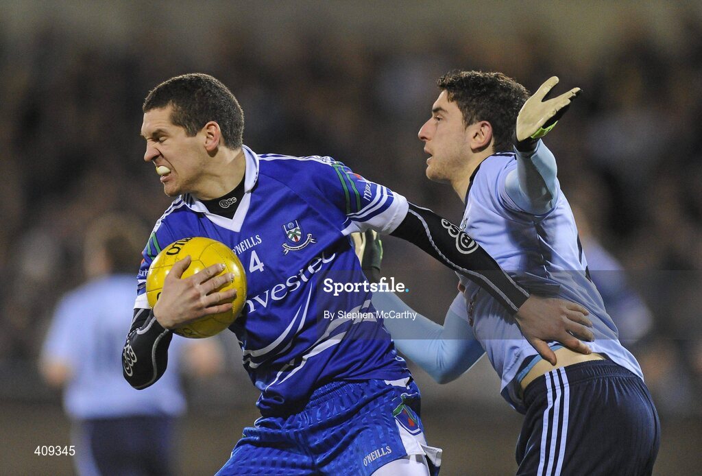13 March 2010; Colm Greegan, Monaghan, in action against Bernard Brogan, Dublin. Allianz GAA Football National League, Division 1, Round 4, Dublin v Monaghan, Parnell Park, Dublin. Picture credit: Stephen McCarthy / SPORTSFILE