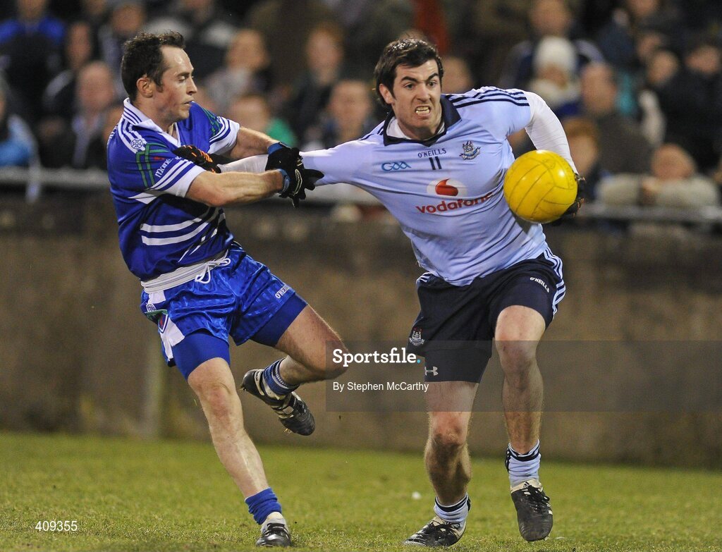 13 March 2010; Michael McAuley, Dublin, in action against Stephen Gollogly, Monaghan. Allianz GAA Football National League, Division 1, Round 4, Dublin v Monaghan, Parnell Park, Dublin. Picture credit: Stephen McCarthy / SPORTSFILE