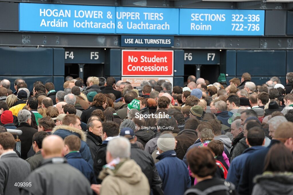 13 March 2010; Supporters await to enter the ground ahead of the game. RBS Six Nations Rugby Championship, Ireland v Wales, Croke Park, Dublin. Picture credit: Stephen McCarthy / SPORTSFILE