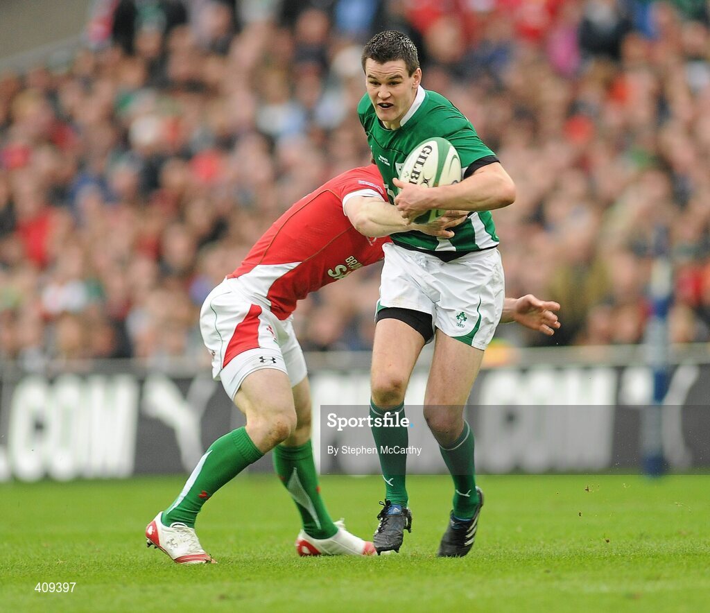 13 March 2010; Jonathan Sexton, Ireland, in action against Andrew Bishop, Wales. RBS Six Nations Rugby Championship, Ireland v Wales, Croke Park, Dublin. Picture credit: Stephen McCarthy / SPORTSFILE