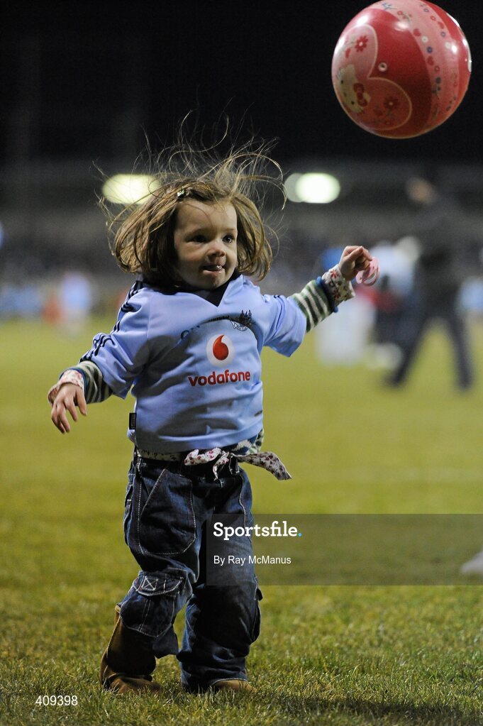 13 March 2010; Two-year-old Lia Ní  Bhroin, from Dun Laoghaire, enjoys the fun during half-time. Allianz GAA Football National League, Division 1, Round 4, Dublin v Monaghan, Parnell Park, Dublin. Picture credit: Ray McManus / SPORTSFILE